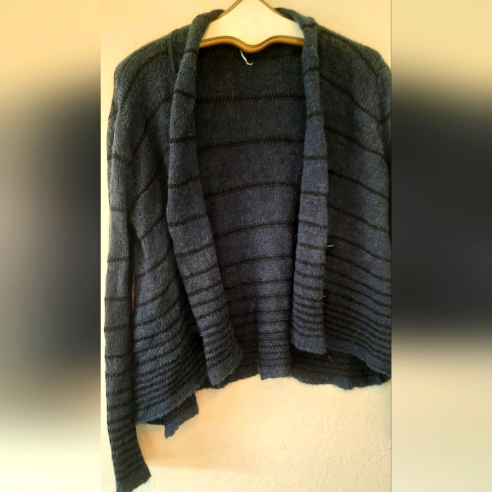 Free People Wool Cardigan Navy Blue Black Stripes Size Small